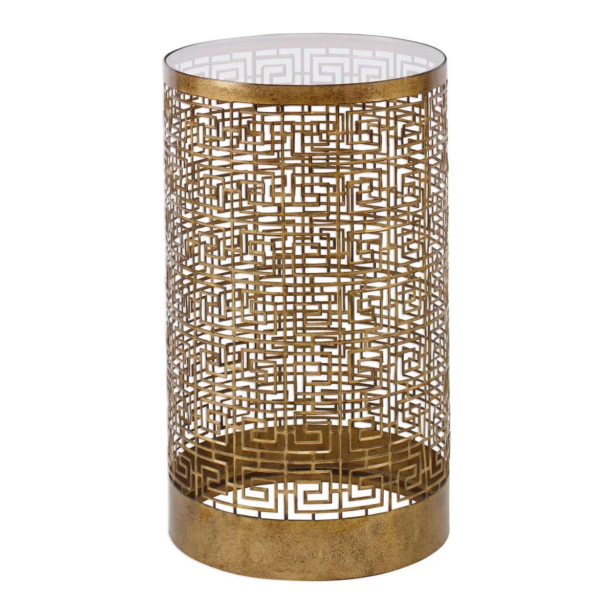 Uttermost Greek Key Gold Accent Table with Glass Top