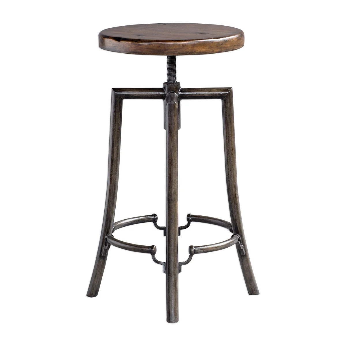 Uttermost Industrial Bar Stool – Brown Woodtone Suar Wood & Metal Frame, 32" Height