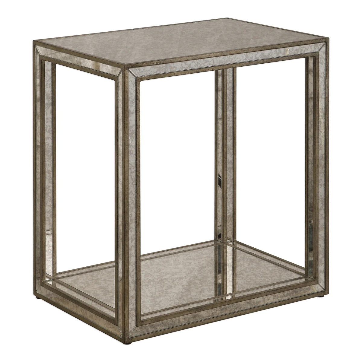 Uttermost Julie Gold Frame Mirrored End Table for Glam Decor