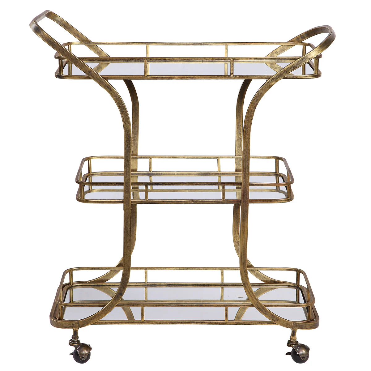 Uttermost Stassi Mirrored Gold Serving Cart with Casters