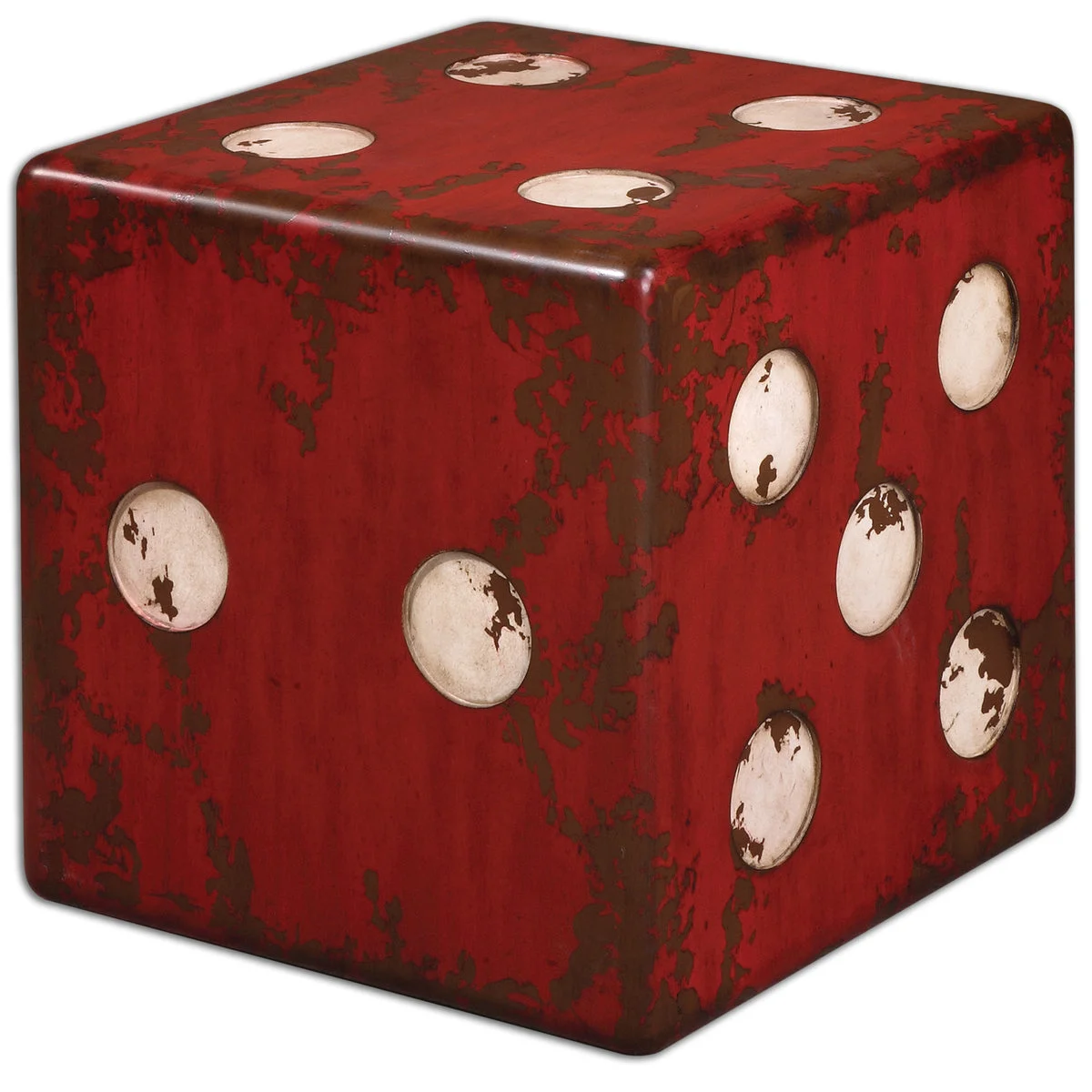 Uttermost Burnt Red Cube Accent Table with Antiqued Ivory Accents