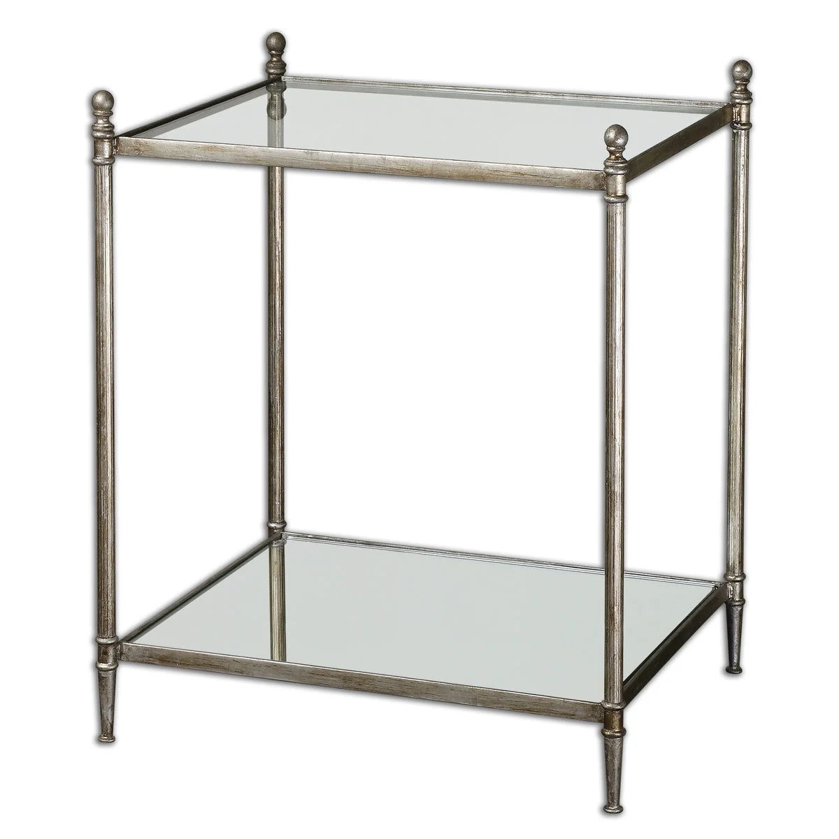 Uttermost Gannon Silver Leaf End Table with Glass & Mirror Shelves