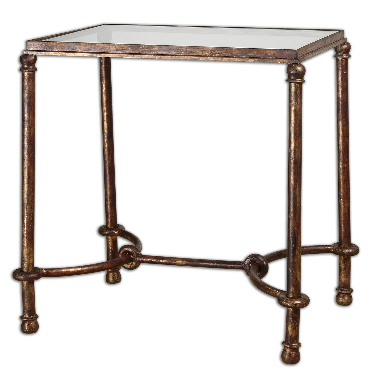 Uttermost Warring Sculptural Iron End Table with Glass Top
