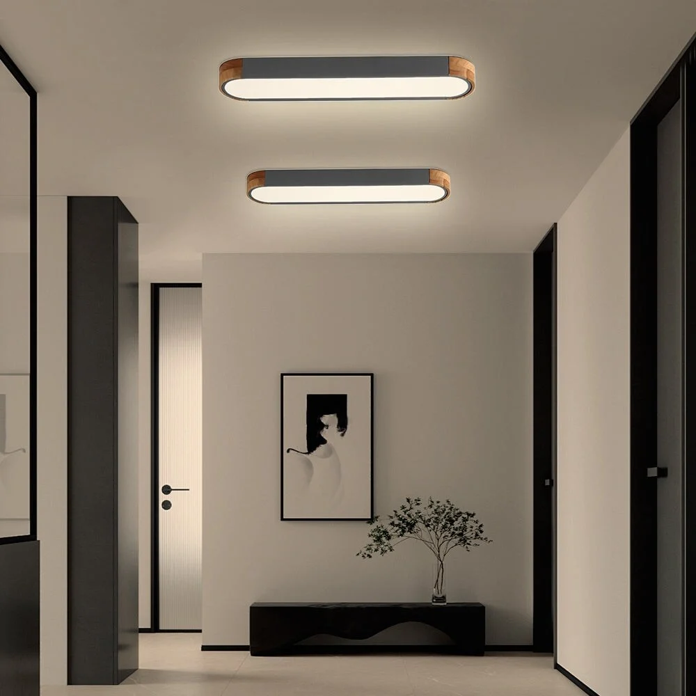 Farmhouse Wood Long Oval Dimmable LED Flush Mount - 37 3000k/6000k