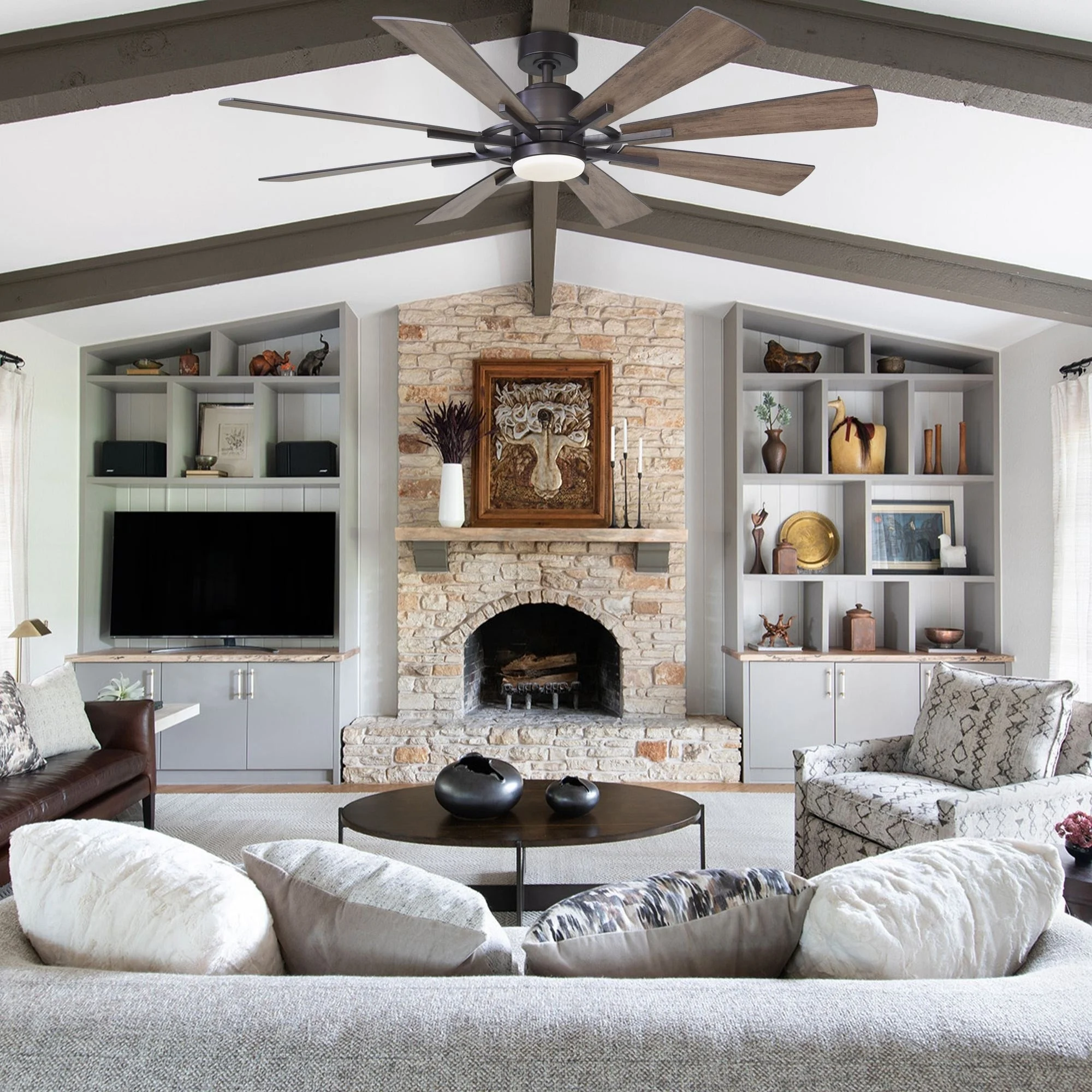 60 Oil-rubbed Bronze Large Windmill Ceiling Fan with Light and Remote - 60 Inches