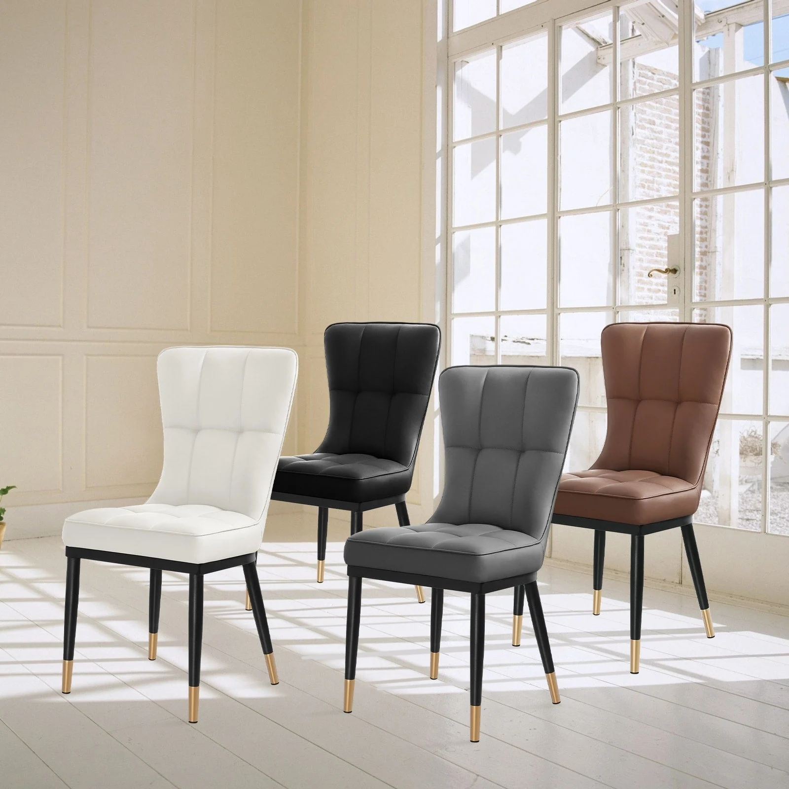 Faux Leather Upholstered Dining Chairs Set of 2/4