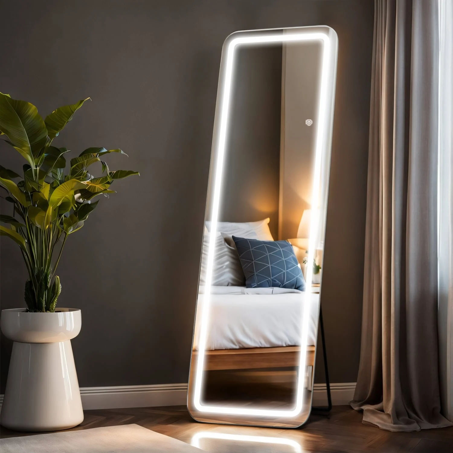 Floor Mirror with LED Light, 64 x 21 Full Length Mirror with Stand, Hanging Mirror Wall Mounted Mirror Full Body Mirror