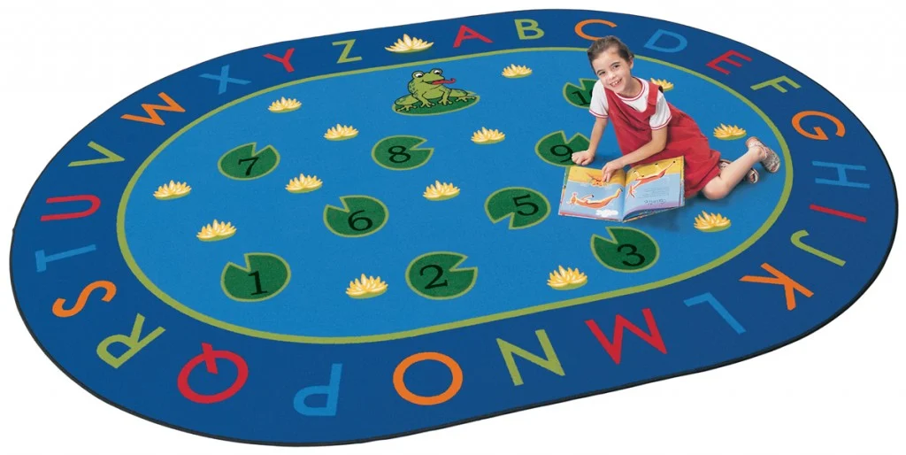 Frog And Lily Pad ABC Kids Learning Rug for Playrooms And Classrooms, Oval