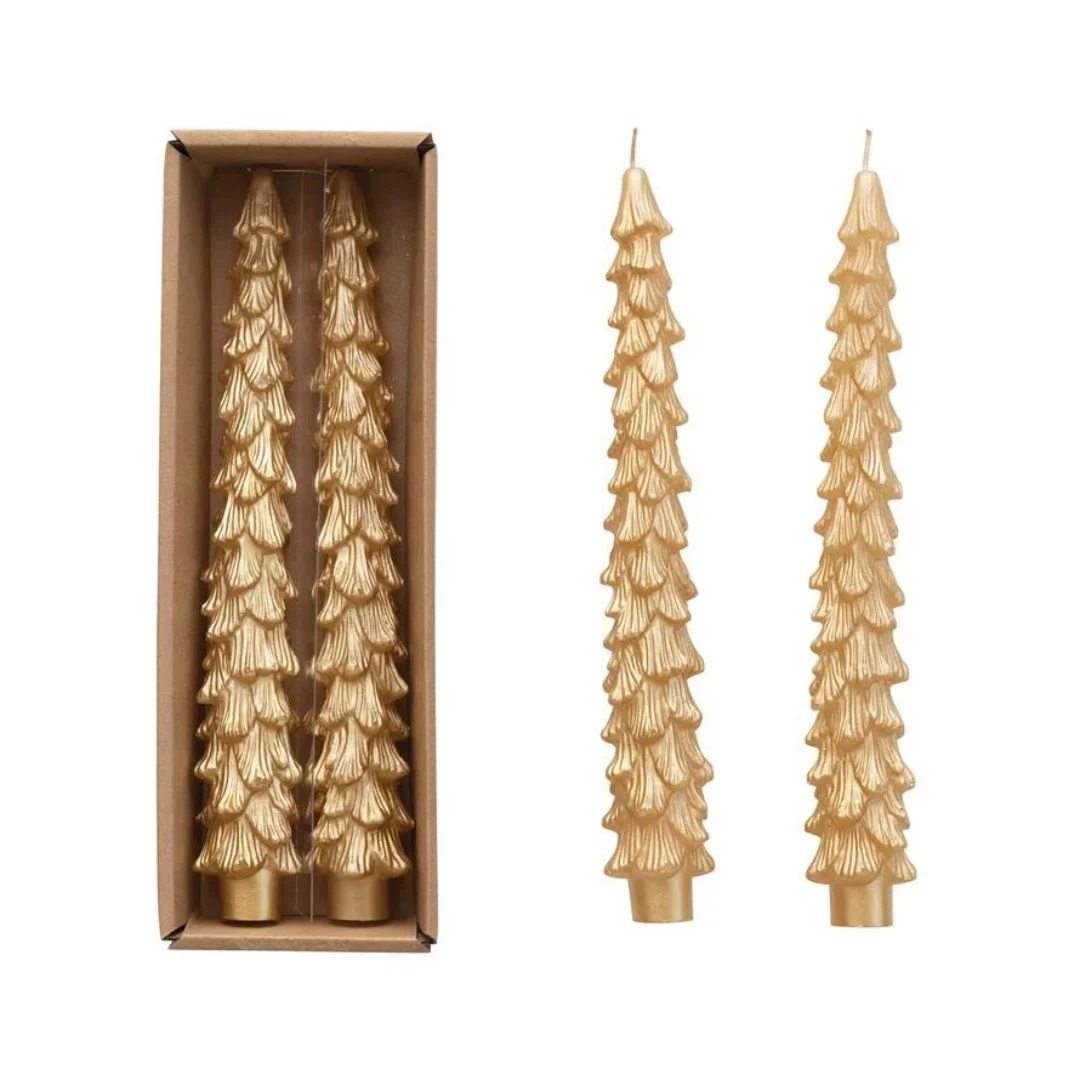 Gold Winter Tree Taper Candles Set