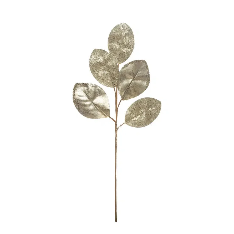 23"H Silver Magnolia Leaf Plume with Glitter
