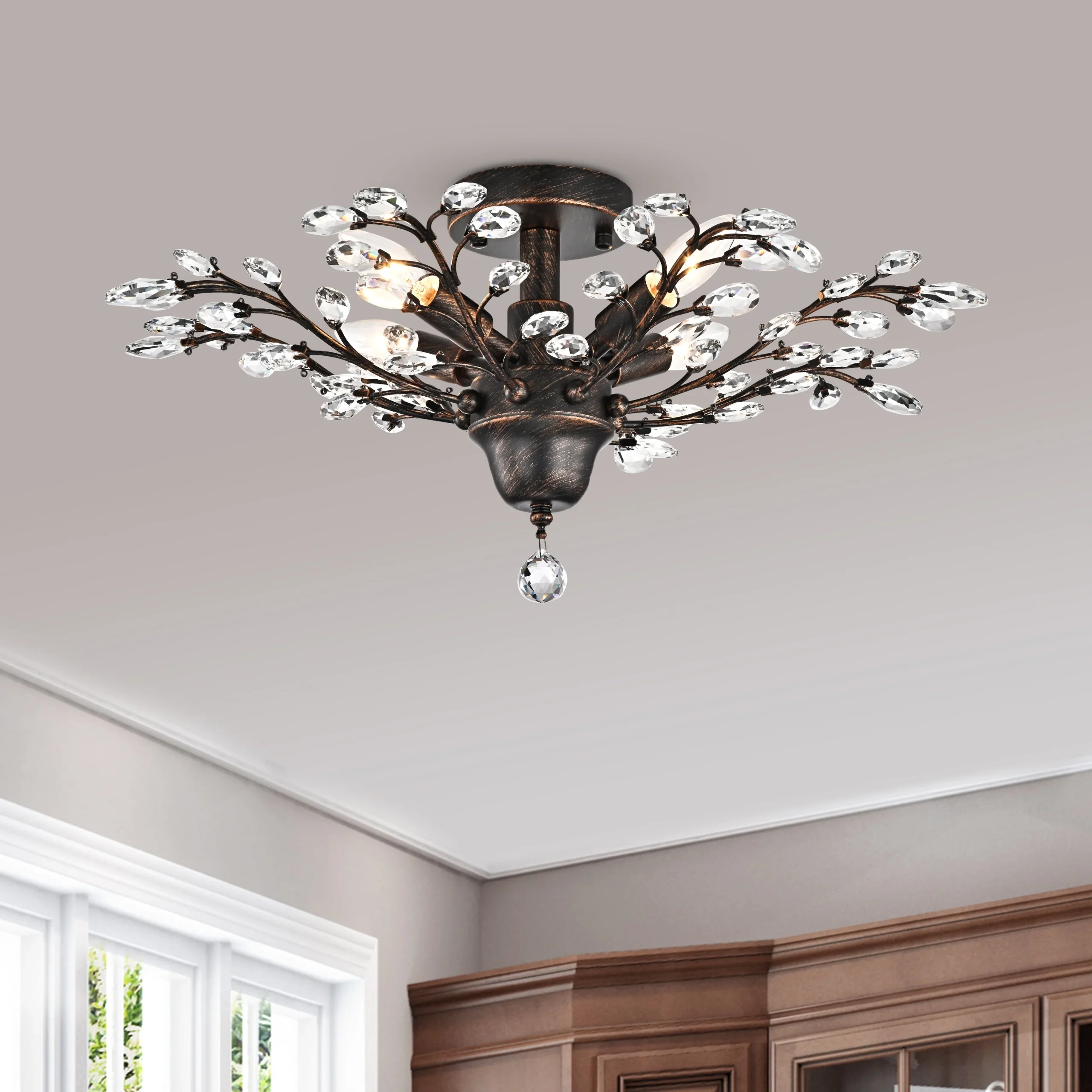 Holly 4-light Crystal Leaves Flush Mount