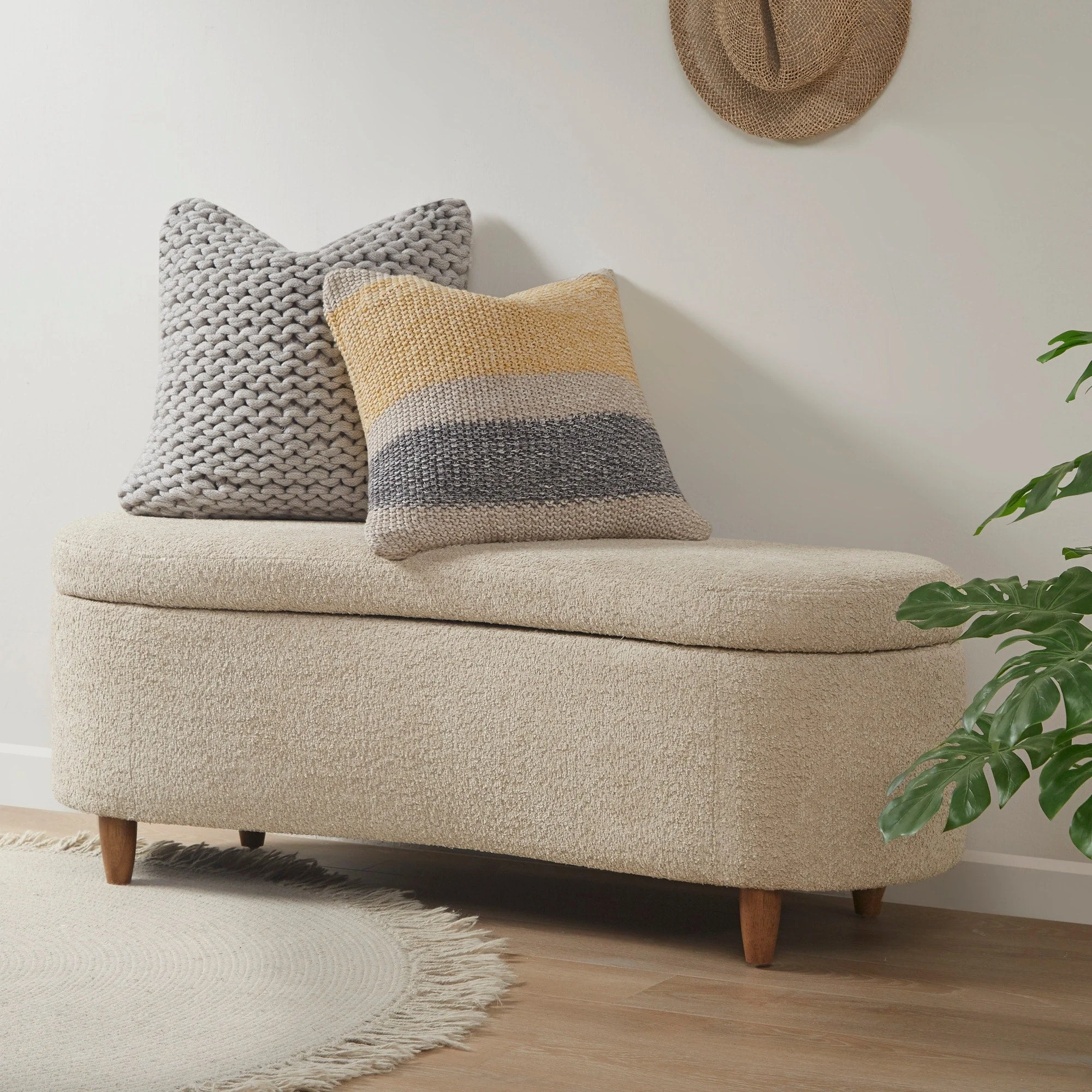 INK IVY Bailey Boucle-Style Curved Storage Accent Bench