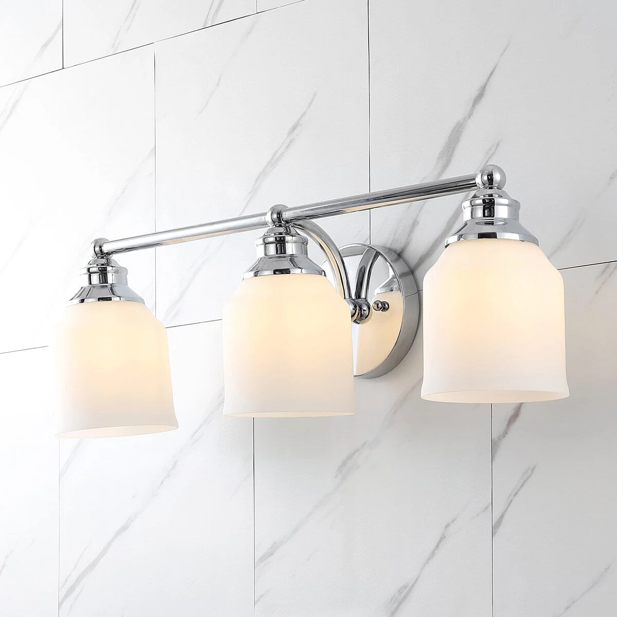 Jayne Iron/Frosted Glass Farmhouse Cottage LED Vanity Light, by JONATHAN Y