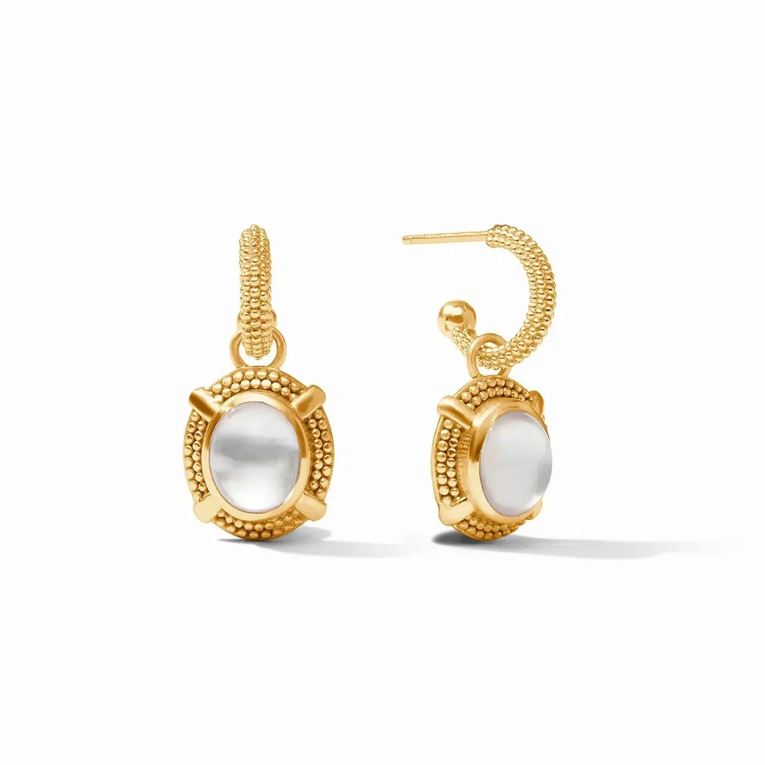 Cabochon Hoop and Charm Earring // Iridescent Clear Crystal