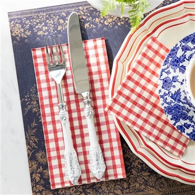Red Painted Check Guest Napkins