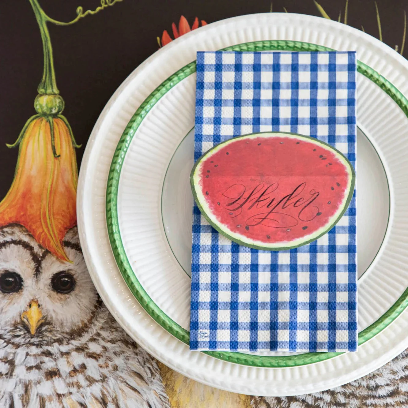 Navy Painted Check Guest Napkins