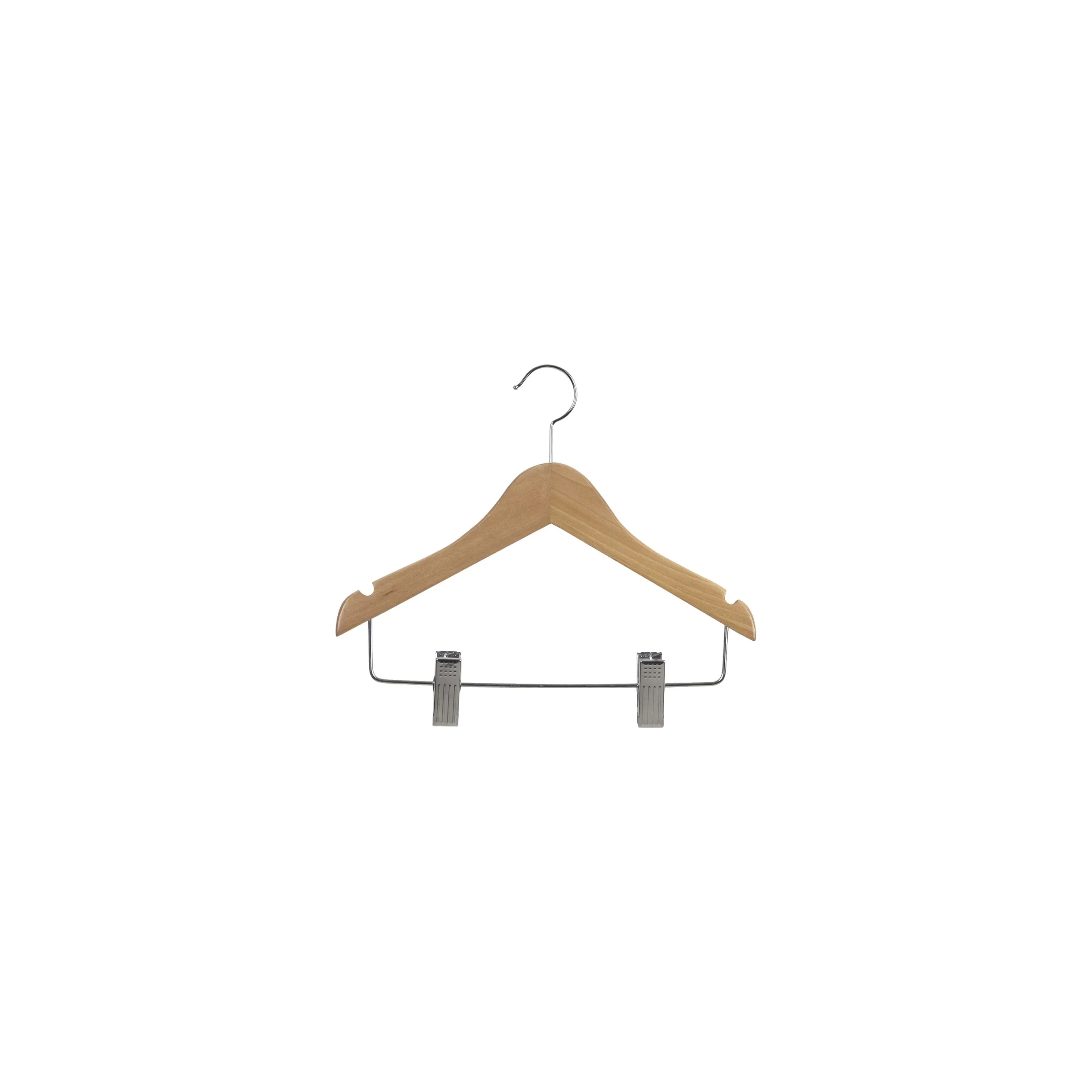 Kids Natural Combo Hanger with Clips, 11 Length x 7/16 Thick. Chrome Hardware Box of 25