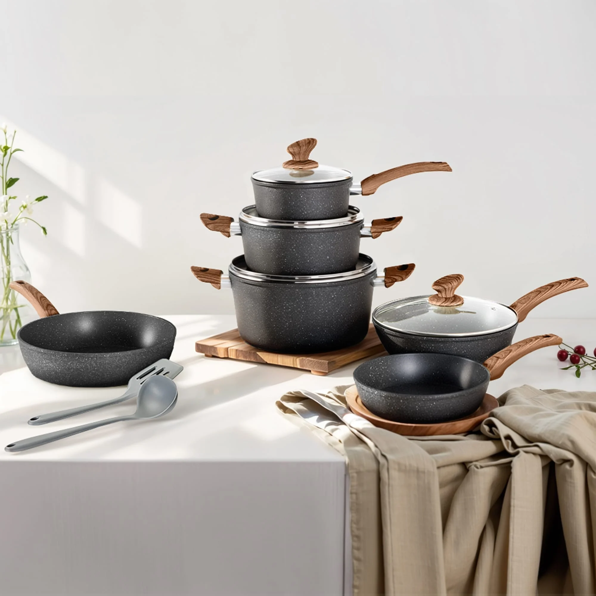 Kitchen Academy 12/30-piece Nonstick Induction Cookware Set