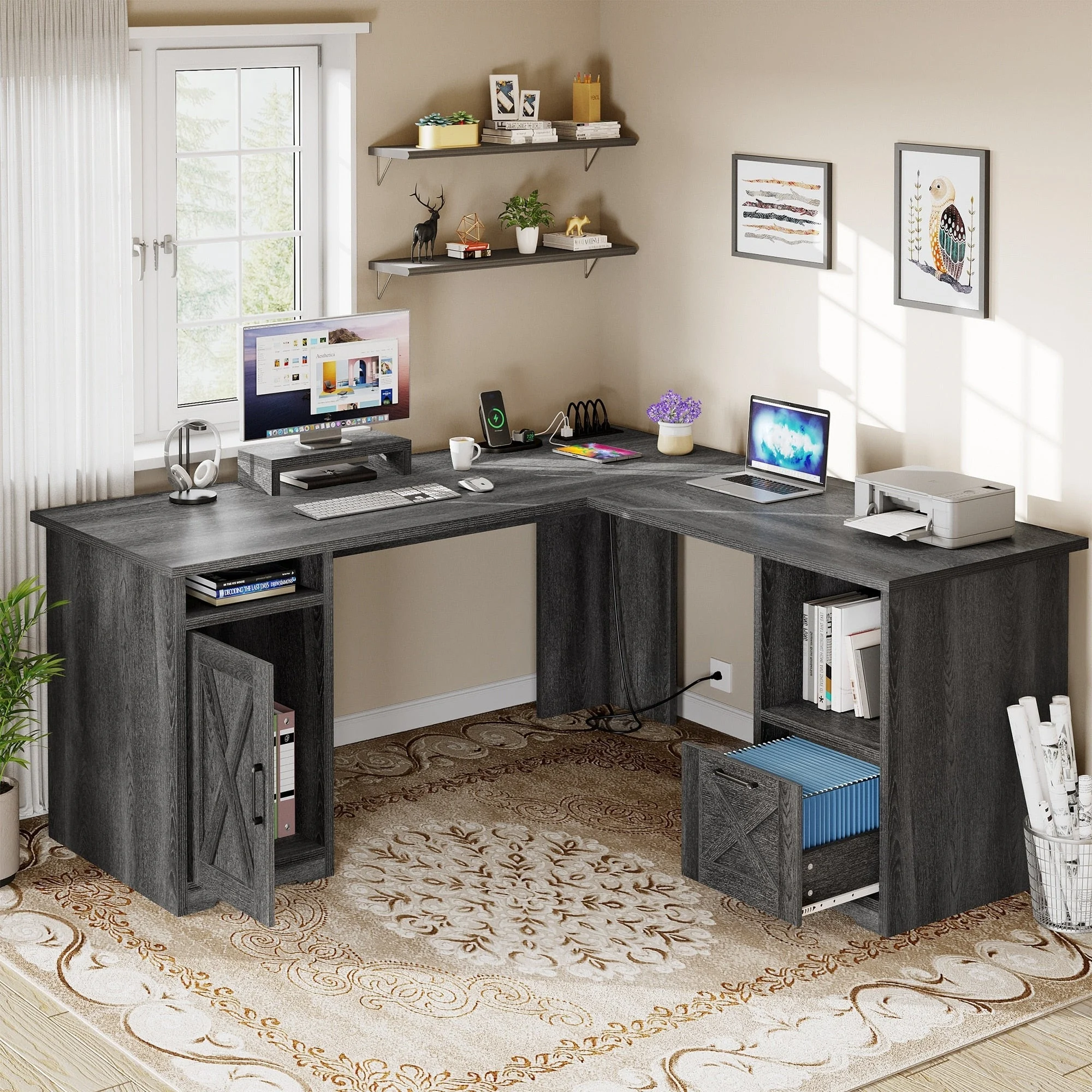 Moasis L Shaped Gaming Desk 59-Inch Computer Corner Desk with Monitor Stand