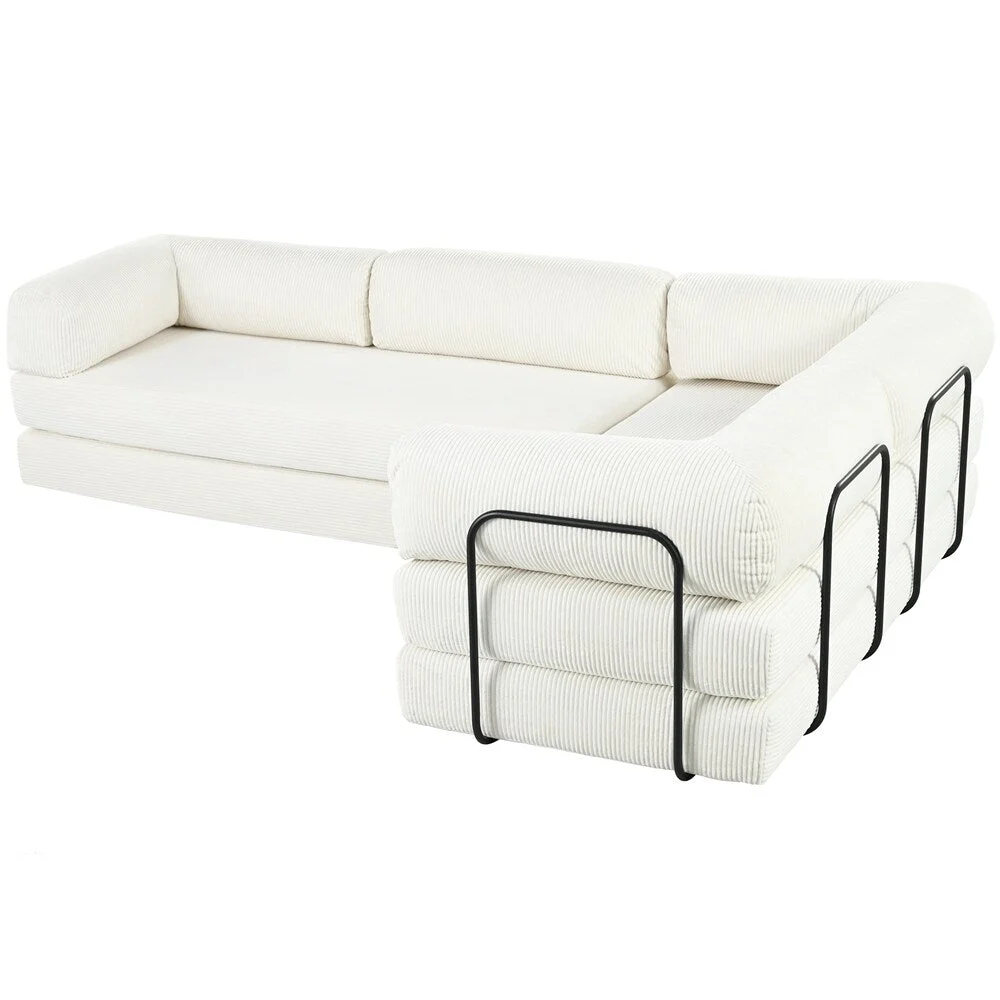L-Shaped Modular Sofa Bed in Corduroy Fabric
