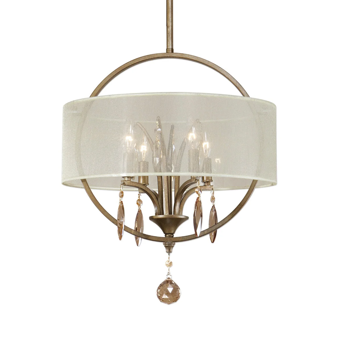 Uttermost Alenya 4-Light Drum Pendant with Champagne Fabric Shade and Crystal Accents – 21" Round
