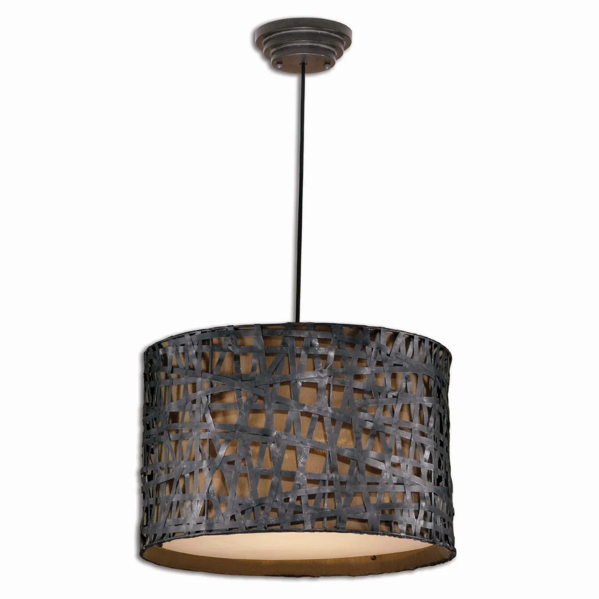 Uttermost Alita Drum Pendant Light in Aged Black with Silver Highlights
