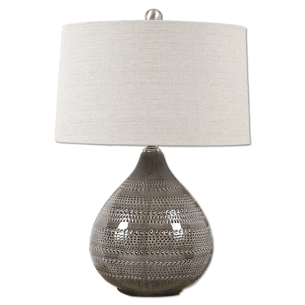 Uttermost Batova Smoke Gray Lamp – Modern Ceramic & Metal Table Lamp