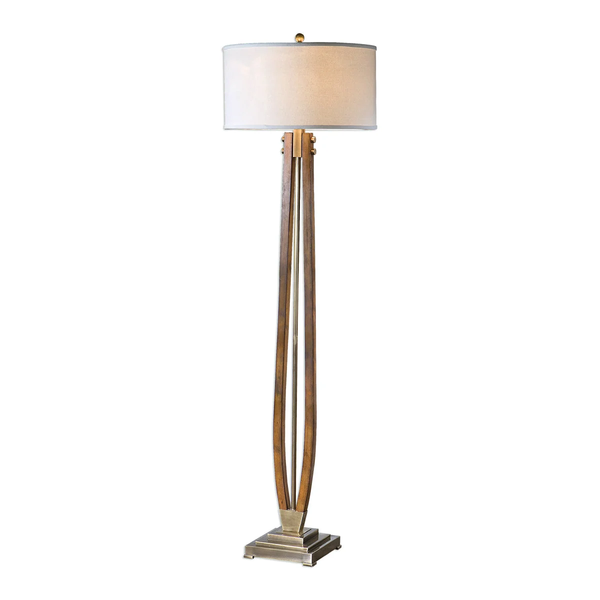 Uttermost 28105 Boydton Burnished Wood Floor Lamp with Beige Linen Drum Shade