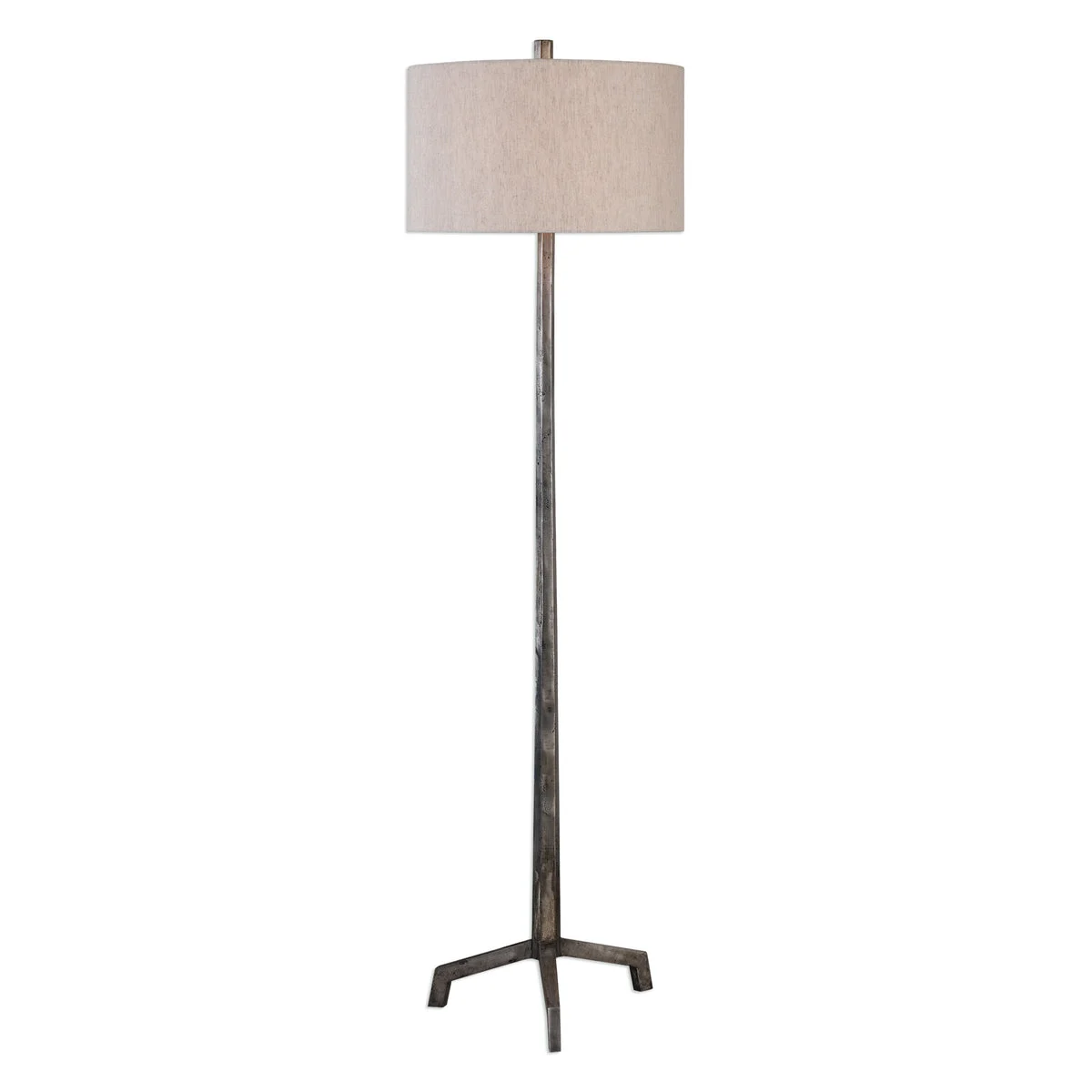 Uttermost Ivor Cast Iron Floor Lamp with Raw Steel Finish and Beige Linen Drum Shade