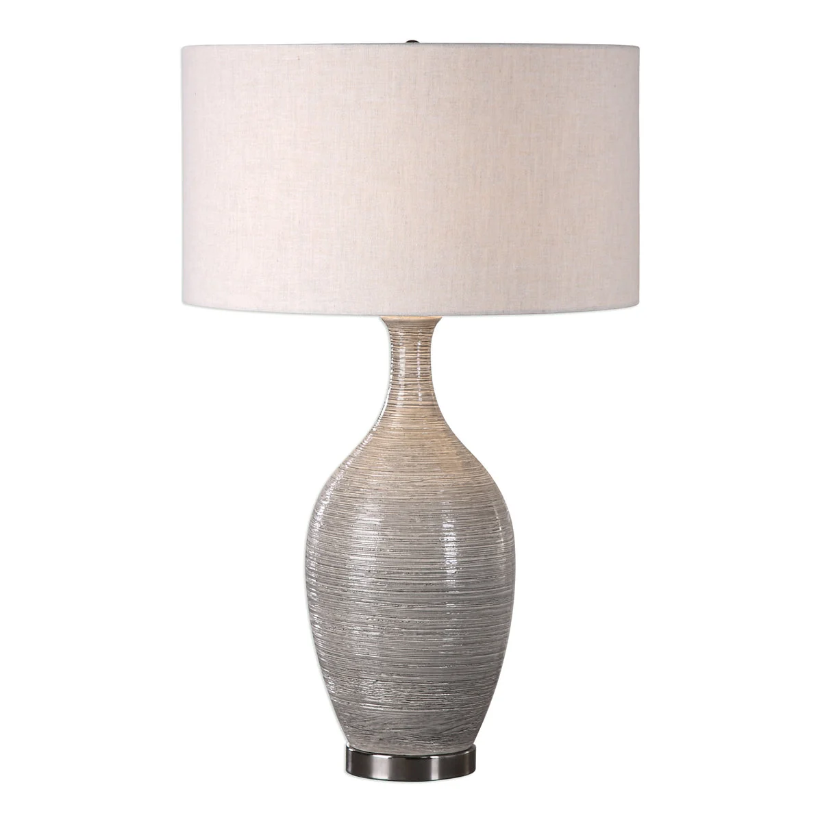 Uttermost Dinah Gray Textured Ceramic Table Lamp with Polished Nickel and Beige Linen Shade
