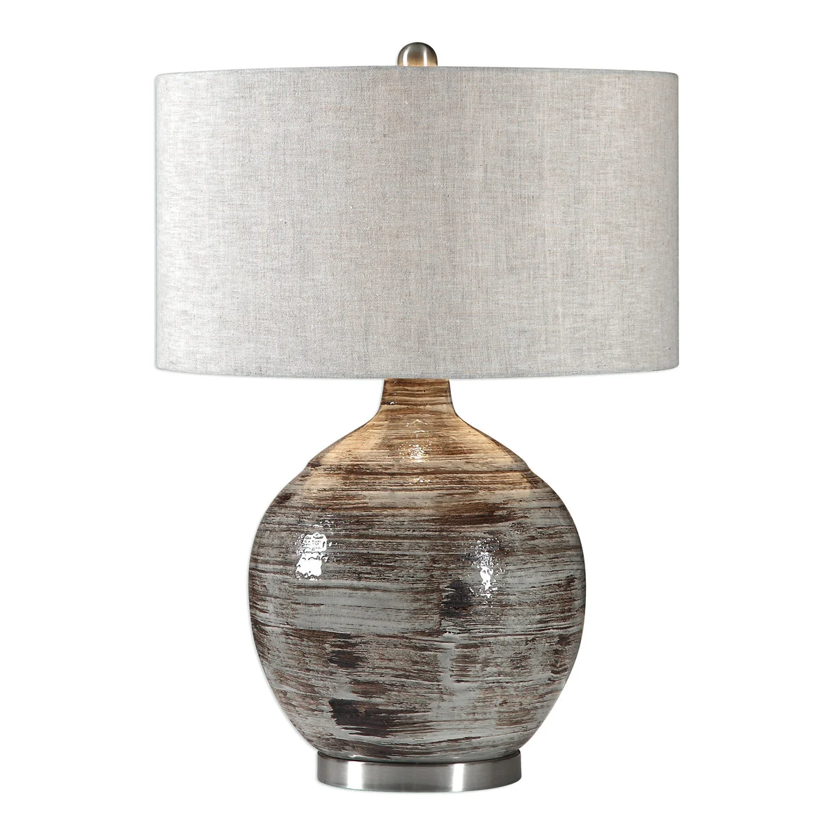Uttermost Tamula Distressed Ivory Table Lamp - Textured Ceramic Base, Brushed Nickel Accents, 27" Height