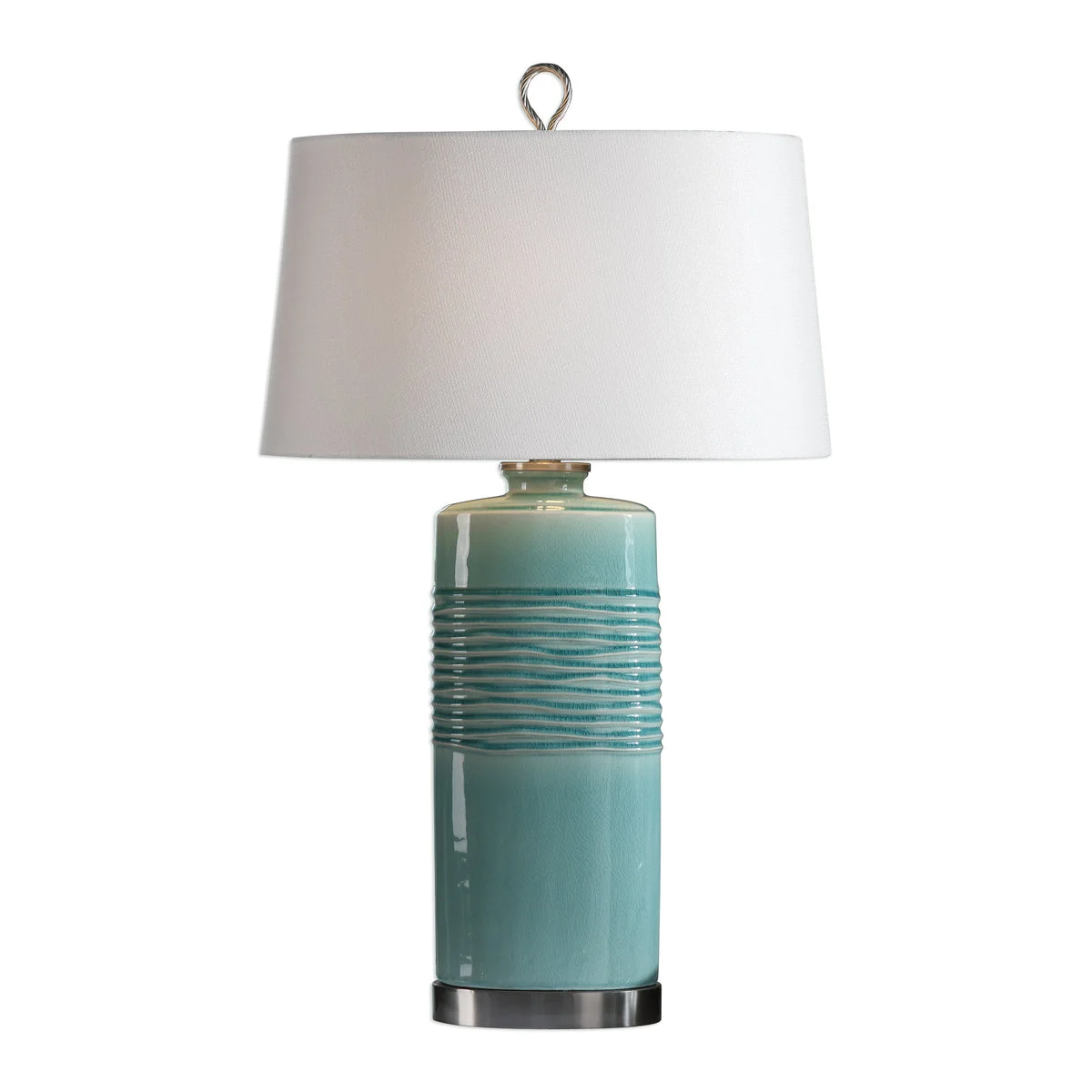 Uttermost Rila Distressed Teal Table Lamp - Ceramic & Iron Base, Brushed Nickel Accents, 32" Height