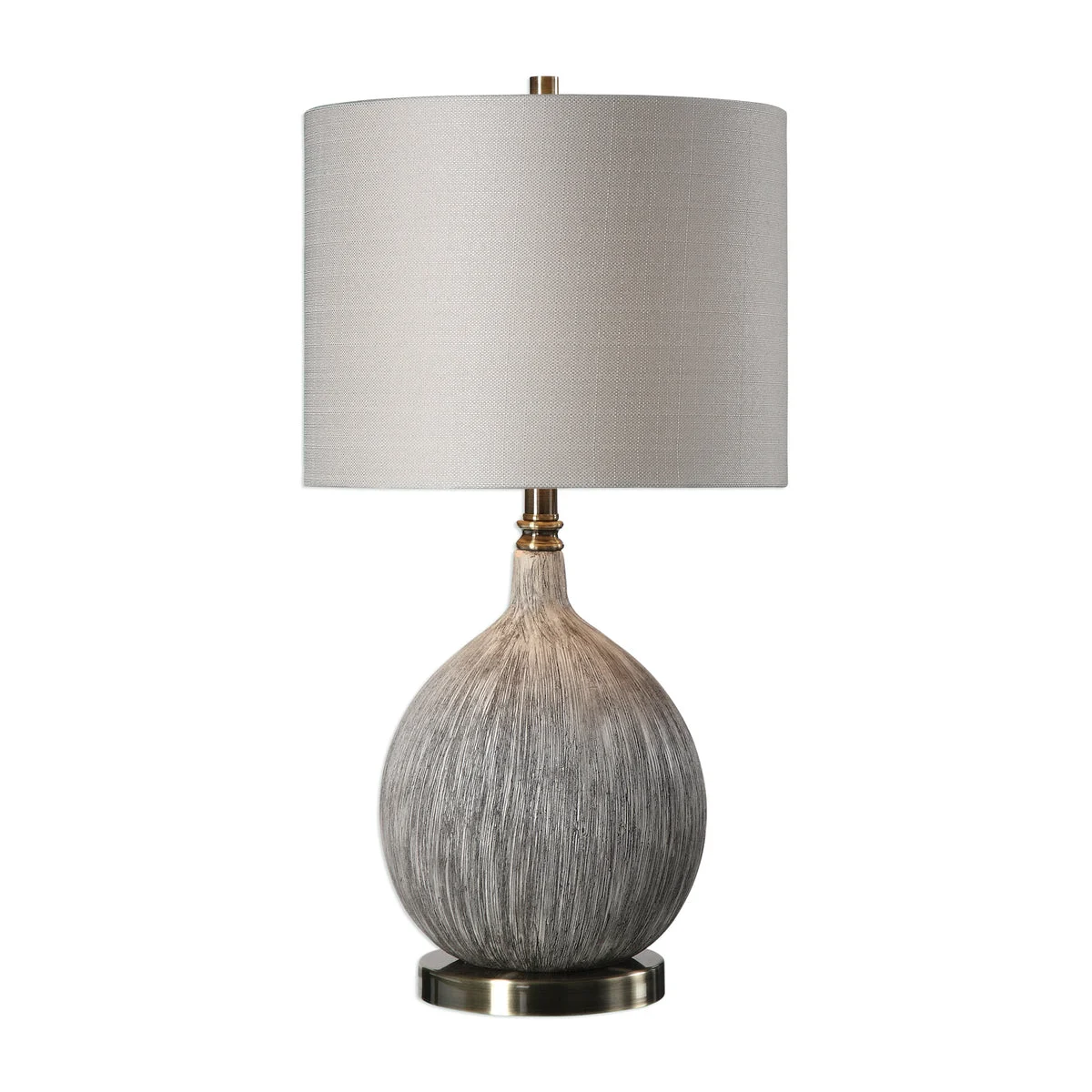Uttermost Hedera Textured Ivory Table Lamp – 26.5" Gourd Ceramic Base, Burnished Brass Accents, Linen Shade