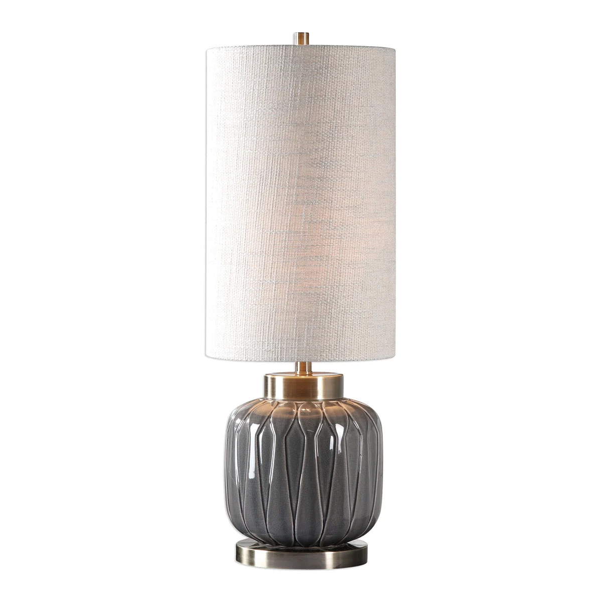 Uttermost 29559-1 Zahlia Aged Gray Ceramic Lamp with Embossed Design and Khaki Linen Shade