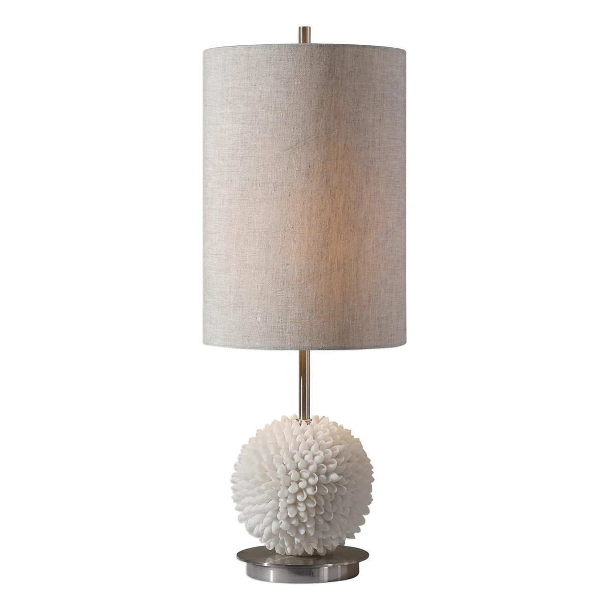 Uttermost Cascara Sea Shells Lamp – 24.5" Height, Faux Shell Design, Beige Linen Shade, Nickel Accents