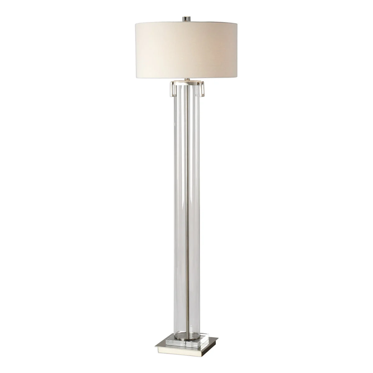 Uttermost Monette Tall Acrylic Cylinder Floor Lamp with Champagne Nickel and Crystal Accents