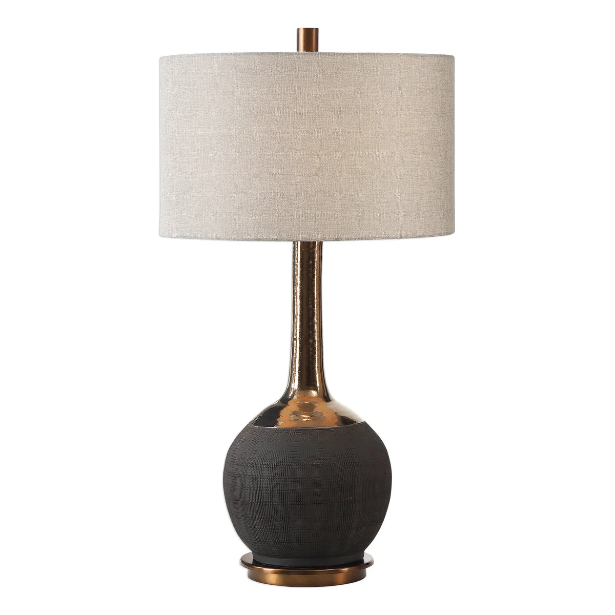 Uttermost 27779 Arnav Textured Black Ceramic Table Lamp with Golden Bronze Neck