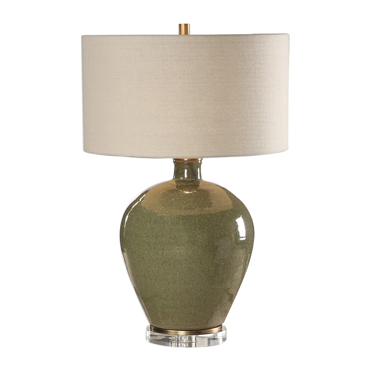Uttermost Elva Emerald Table Lamp – 27.25" Distressed Green Ceramic with Antique Brass & Crystal Accents