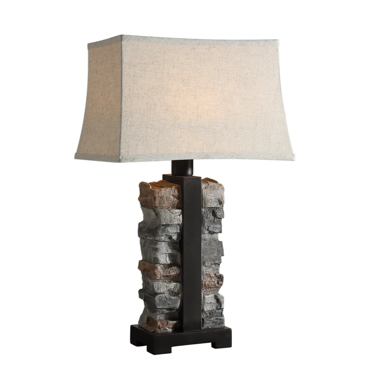 Uttermost Kodiak Stacked Stone Lamp – Concrete Base with Rustic Black Frame, 29" Tall