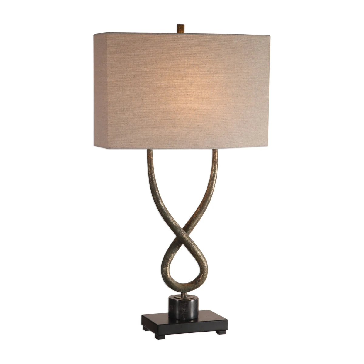 Uttermost Talema Aged Silver Lamp – Twisted Steel with Black Marble Base and Oval Linen Shade, 30.25"