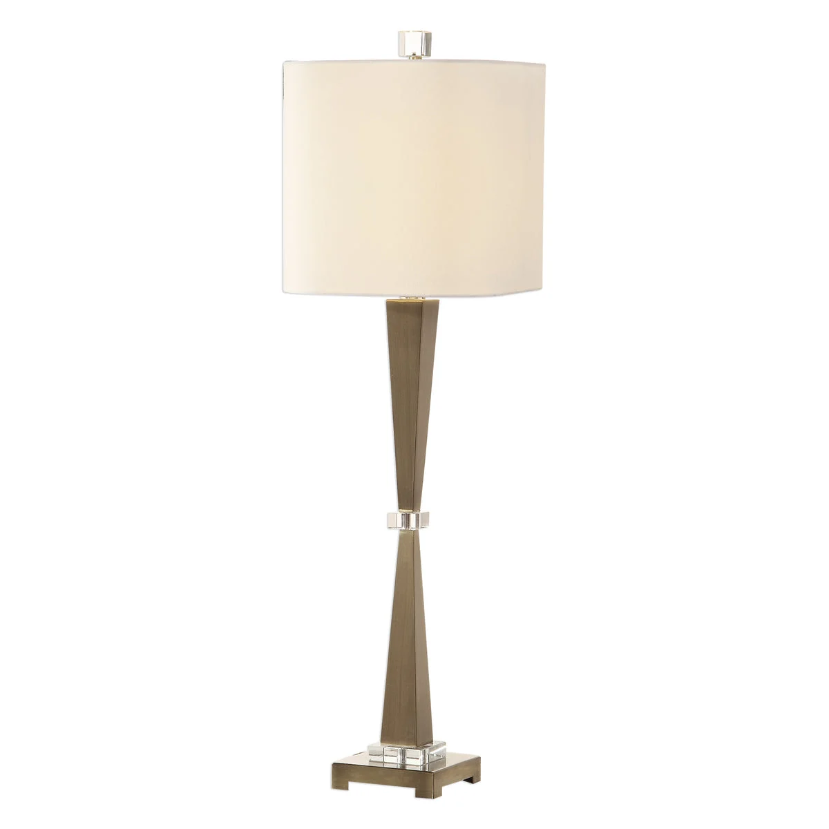 Uttermost Niccolai Antiqued Nickel Lamp – 36" Height, Steel & Crystal, Square Linen Shade, Brushed Brass Finish