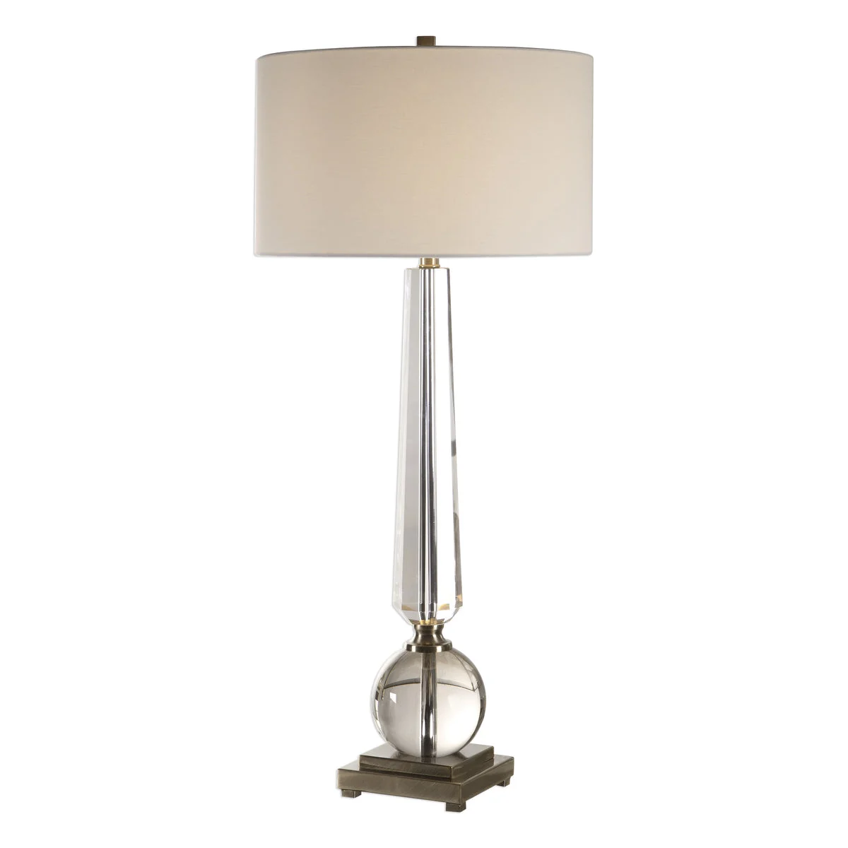 Uttermost Crista Crystal Lamp – Tapered Cut Crystal Column with Antiqued Nickel Details and Linen Shade, 38.5"H