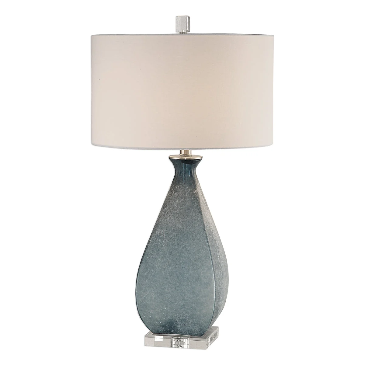 Uttermost Atlantica Ocean Blue Lamp – Etched Glass with Brushed Nickel and Crystal Base, 29.25" Drum Shade