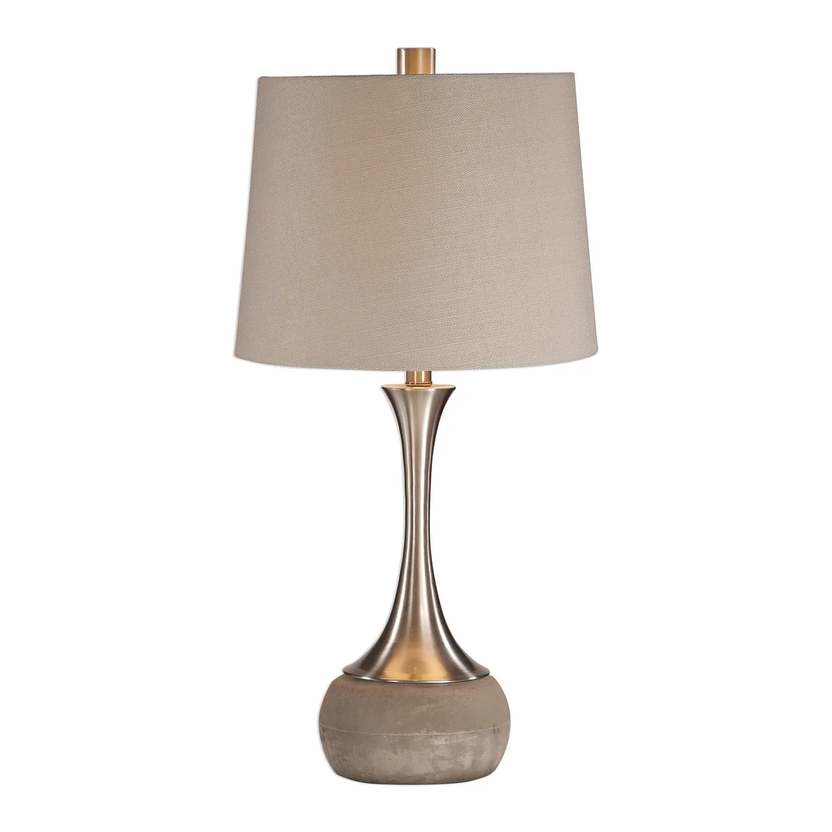 Uttermost Niah Brushed Nickel Lamp – Spun Metal Base with Natural Concrete Foot and Linen Shade, 27.75"H