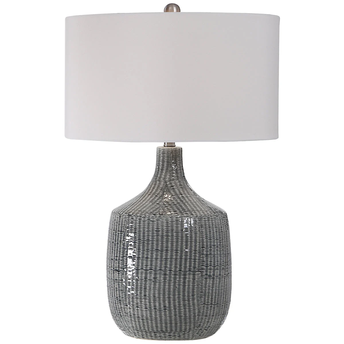 Uttermost Felipe Distressed Gray Table Lamp – 29” Ceramic Base with Brushed Nickel Accents and Linen Shade