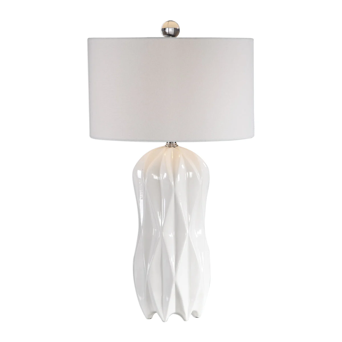 Uttermost Malena Glossy White Table Lamp – Ceramic and Steel with Fabric Shade