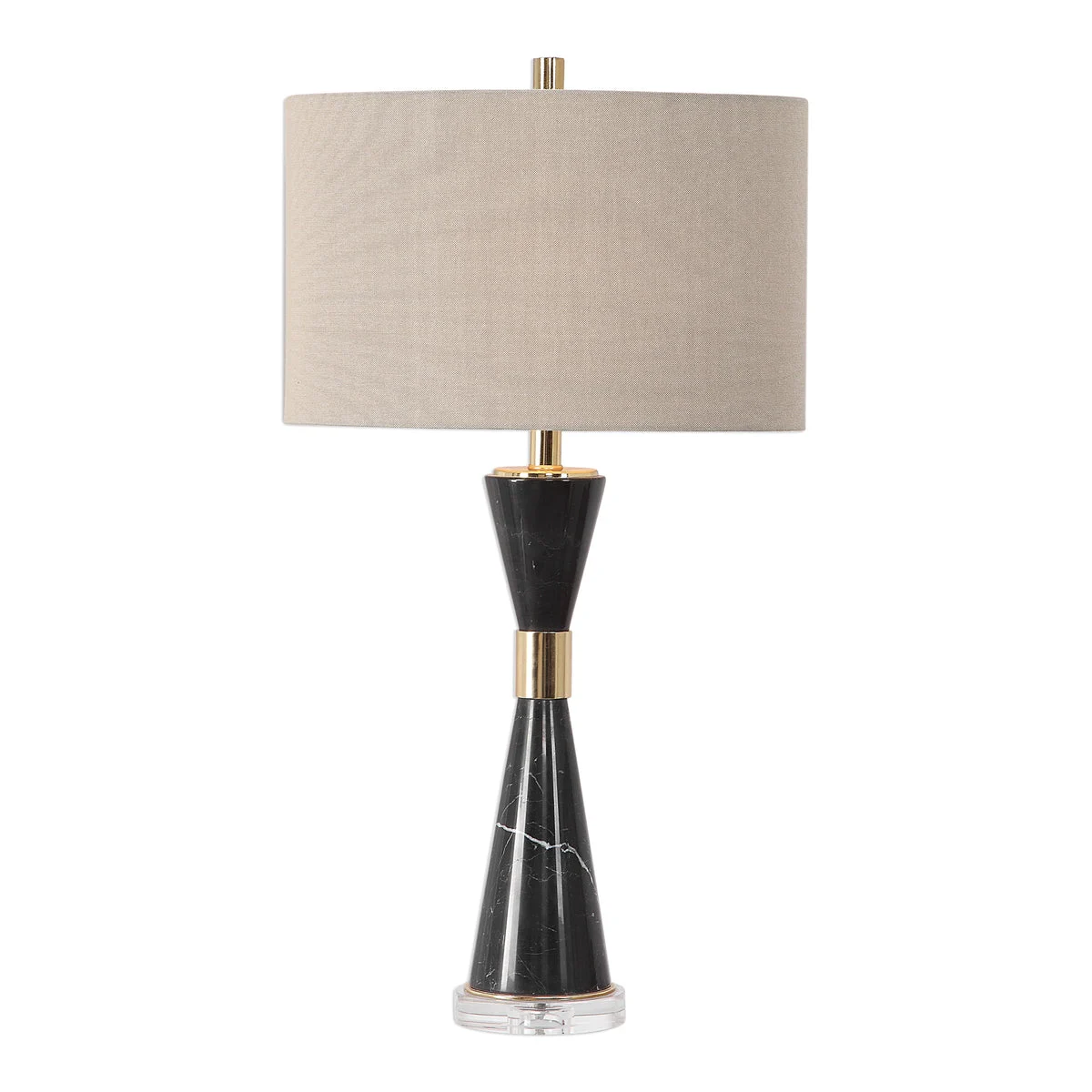 Uttermost Alastair Black Marble Table Lamp – 29.6” Mid-Century Modern Style with Gold & Crystal Accents