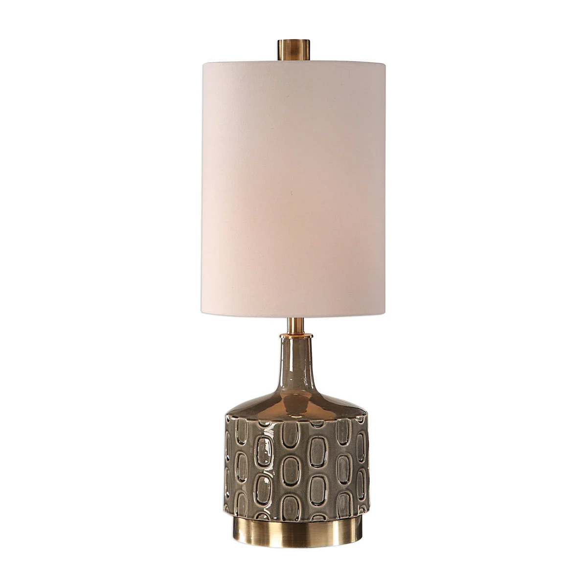 Uttermost Darrin Table Lamp – Crackled Gray Ceramic Base, Geometric Design, Antique Brass Accents, 30” Height