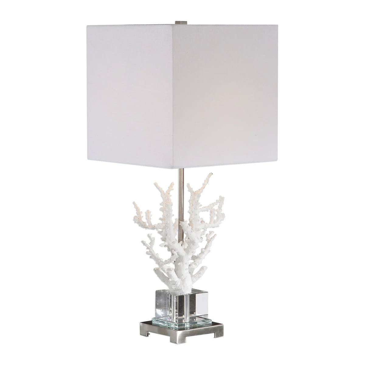 Uttermost Corallo Table Lamp – Realistic White Coral on Crystal Base, Polished Nickel Accents, 29” Height