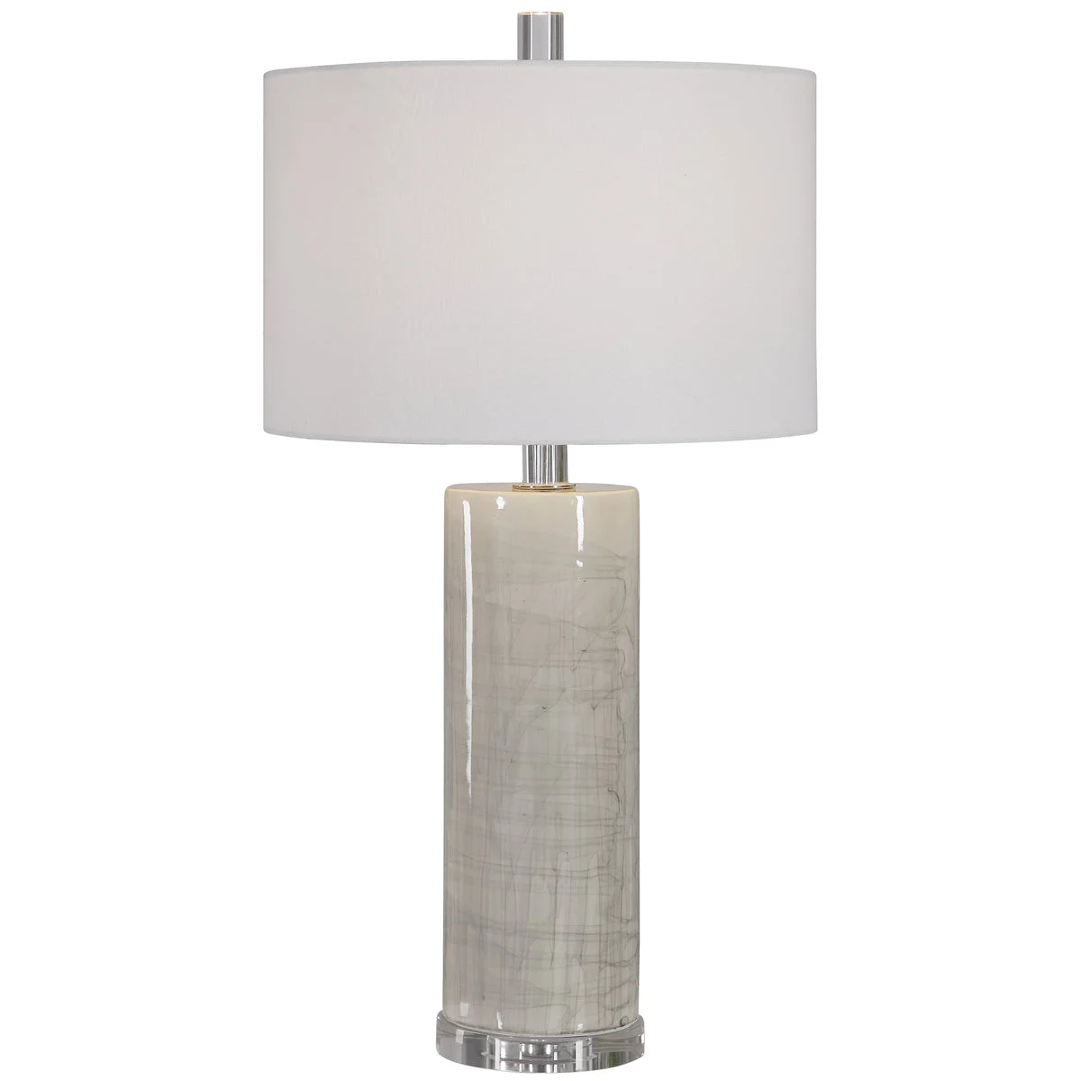 Uttermost Zesiro Modern Table Lamp – 32” Beige Ceramic Base with Gray Drip Glaze and Crystal Accents